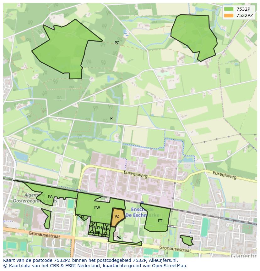 Afbeelding van het postcodegebied 7532 PZ op de kaart.