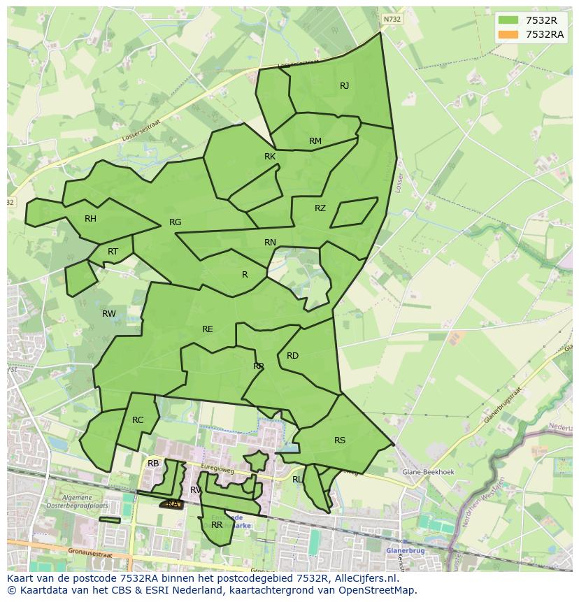 Afbeelding van het postcodegebied 7532 RA op de kaart.