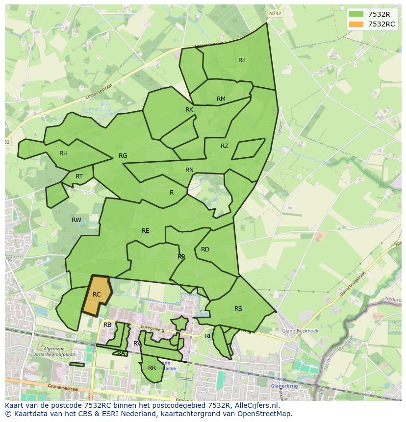 Afbeelding van het postcodegebied 7532 RC op de kaart.