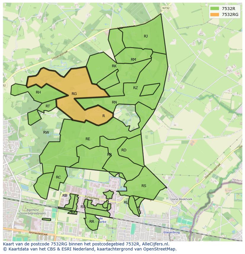 Afbeelding van het postcodegebied 7532 RG op de kaart.