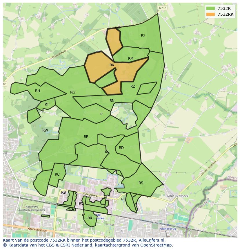 Afbeelding van het postcodegebied 7532 RK op de kaart.