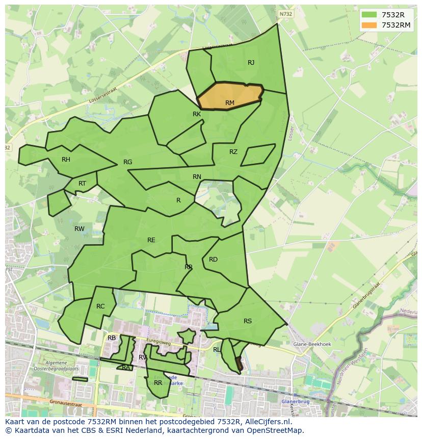 Afbeelding van het postcodegebied 7532 RM op de kaart.