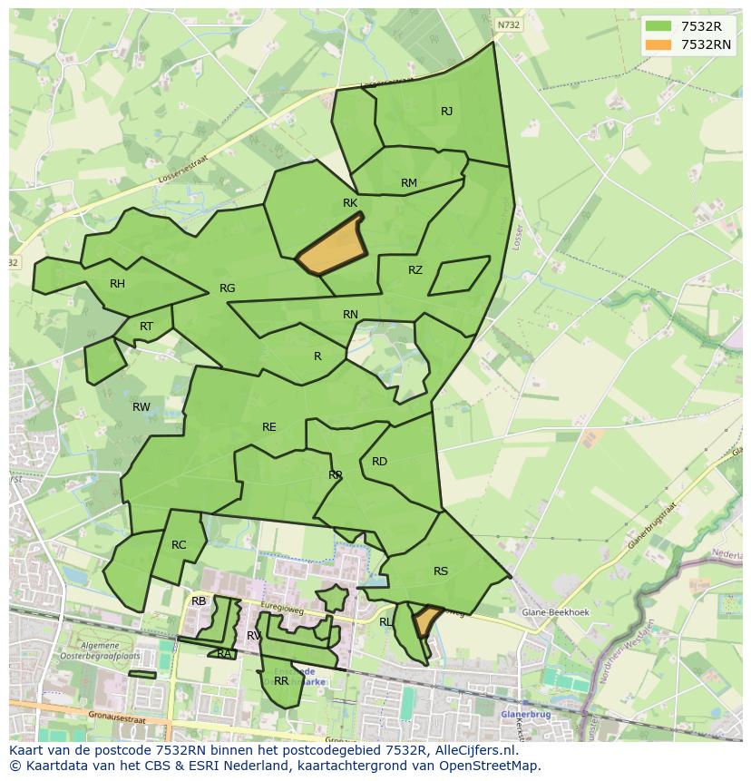 Afbeelding van het postcodegebied 7532 RN op de kaart.