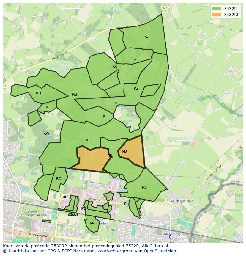 Afbeelding van het postcodegebied 7532 RP op de kaart.