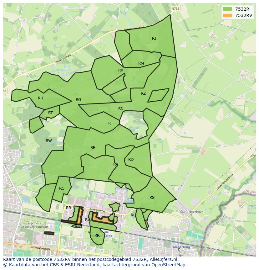 Afbeelding van het postcodegebied 7532 RV op de kaart.