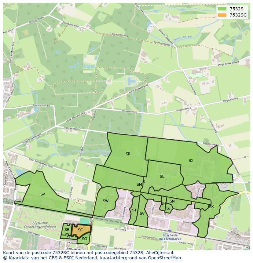 Afbeelding van het postcodegebied 7532 SC op de kaart.
