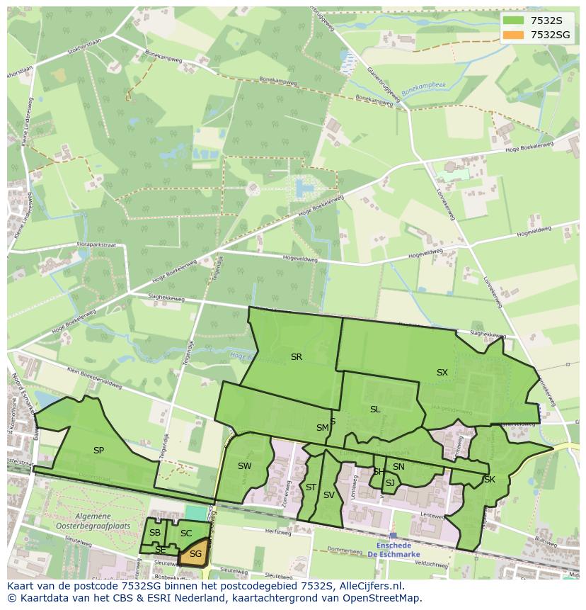Afbeelding van het postcodegebied 7532 SG op de kaart.