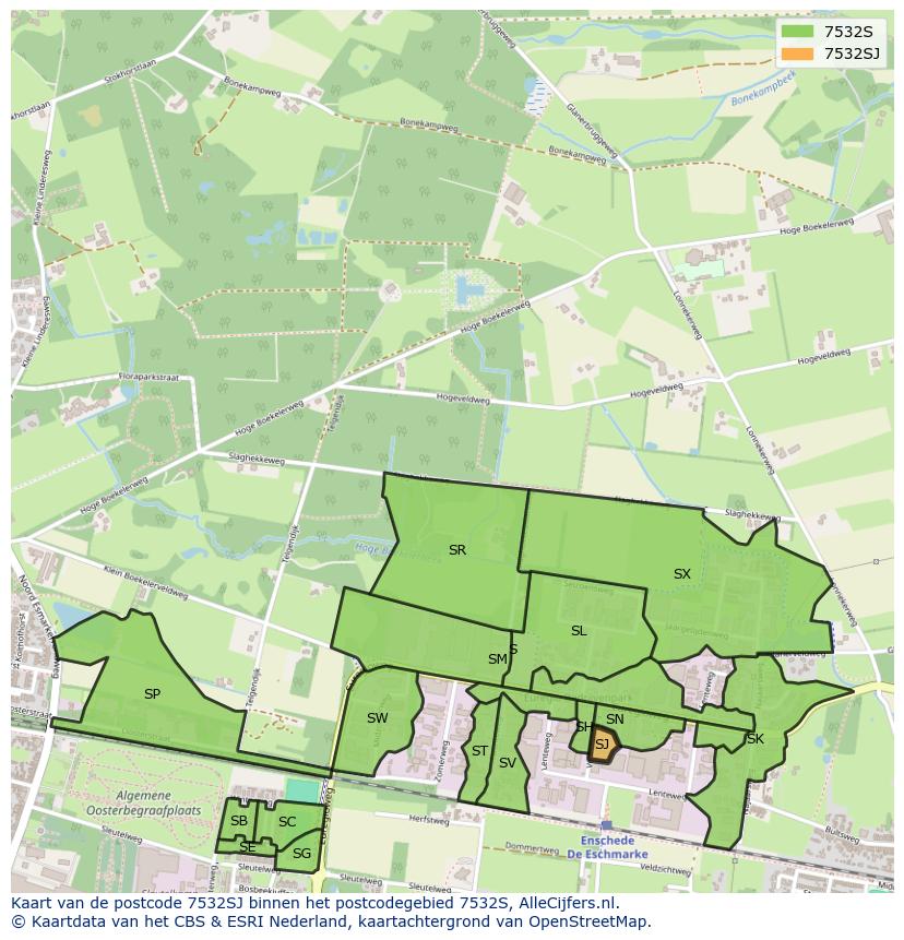 Afbeelding van het postcodegebied 7532 SJ op de kaart.