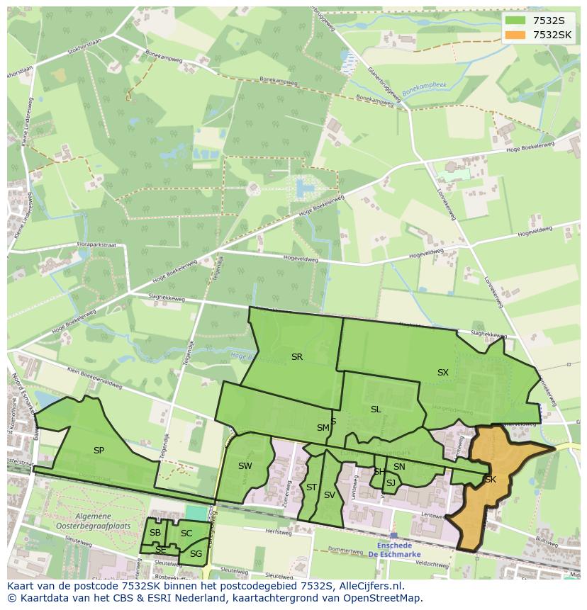 Afbeelding van het postcodegebied 7532 SK op de kaart.