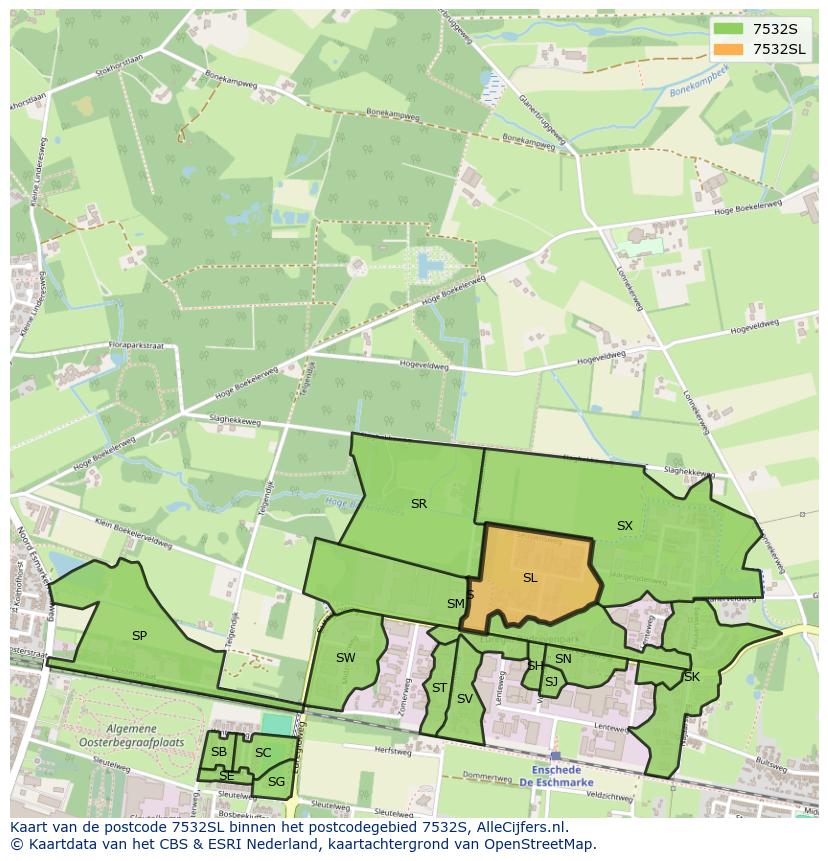 Afbeelding van het postcodegebied 7532 SL op de kaart.
