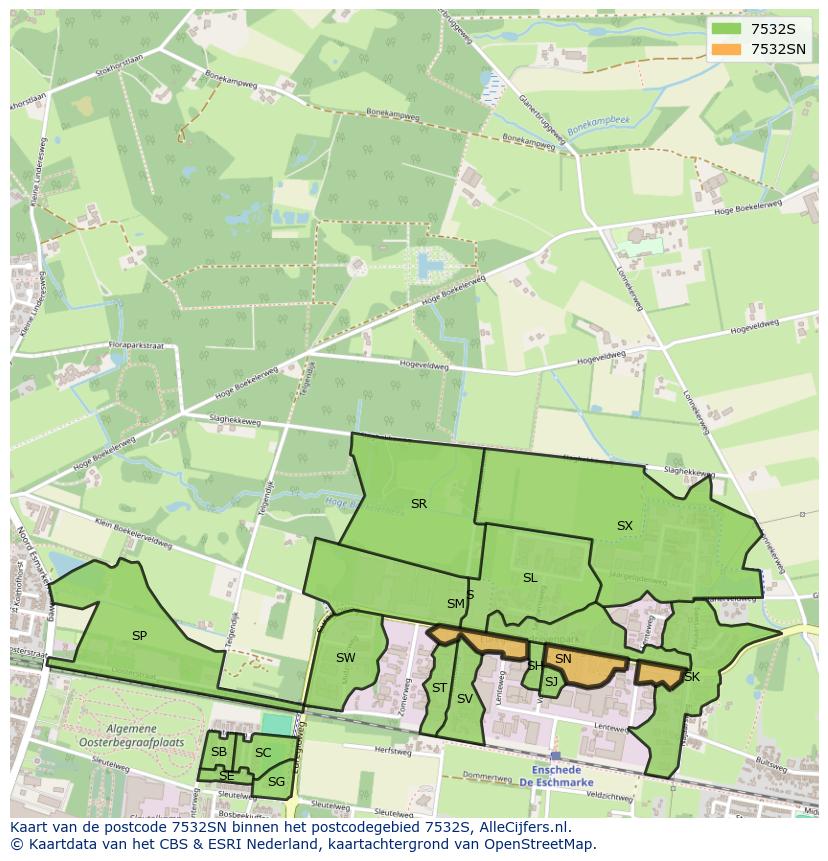 Afbeelding van het postcodegebied 7532 SN op de kaart.