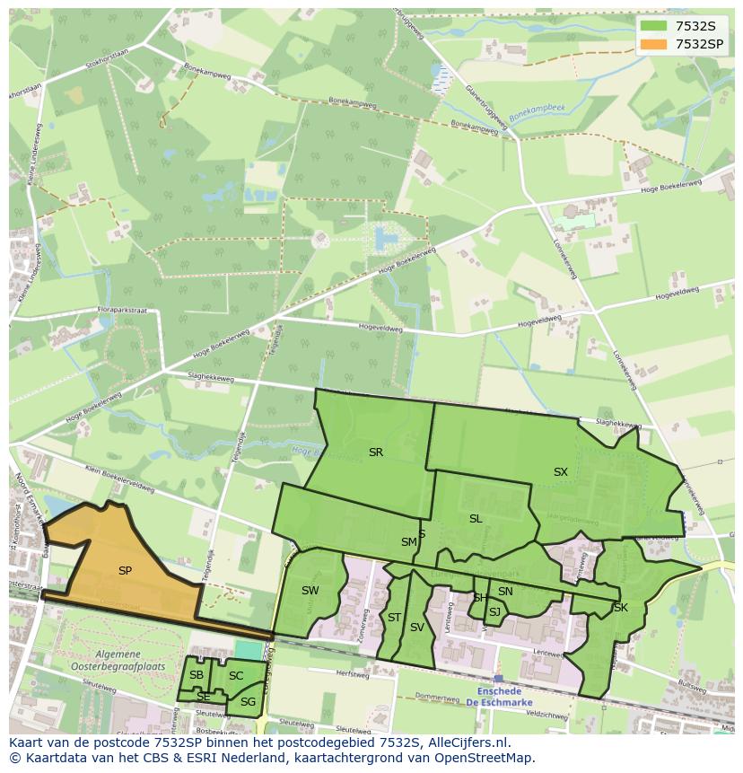 Afbeelding van het postcodegebied 7532 SP op de kaart.