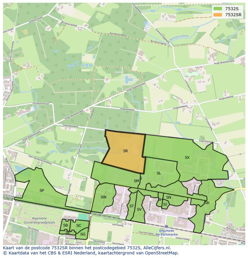 Afbeelding van het postcodegebied 7532 SR op de kaart.