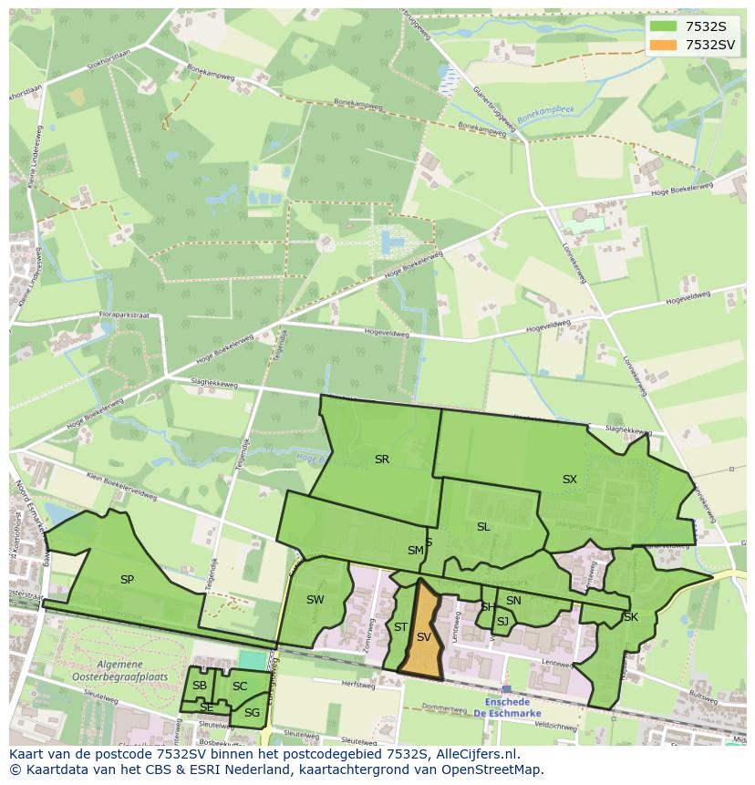 Afbeelding van het postcodegebied 7532 SV op de kaart.