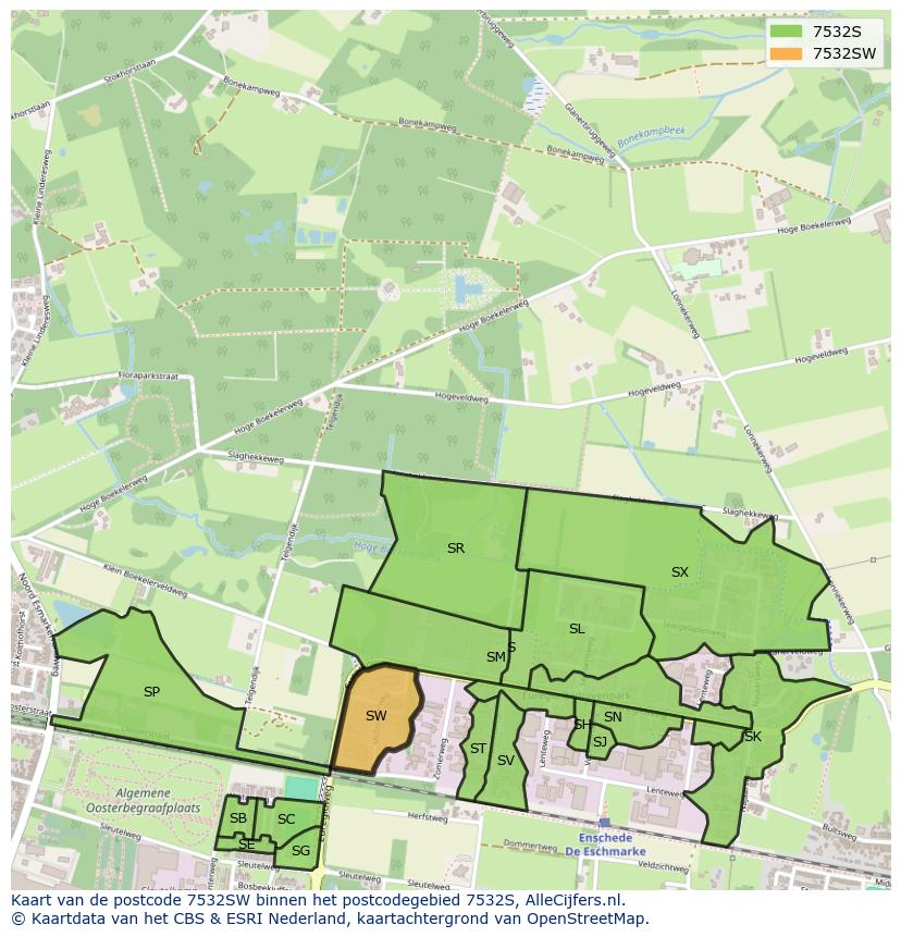 Afbeelding van het postcodegebied 7532 SW op de kaart.