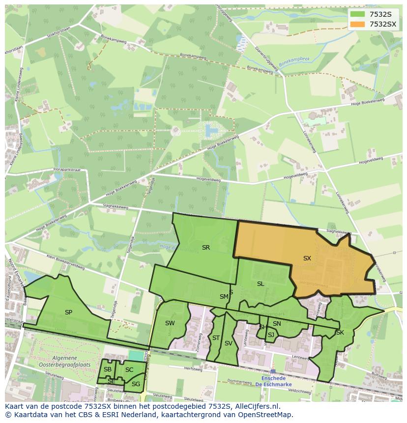 Afbeelding van het postcodegebied 7532 SX op de kaart.