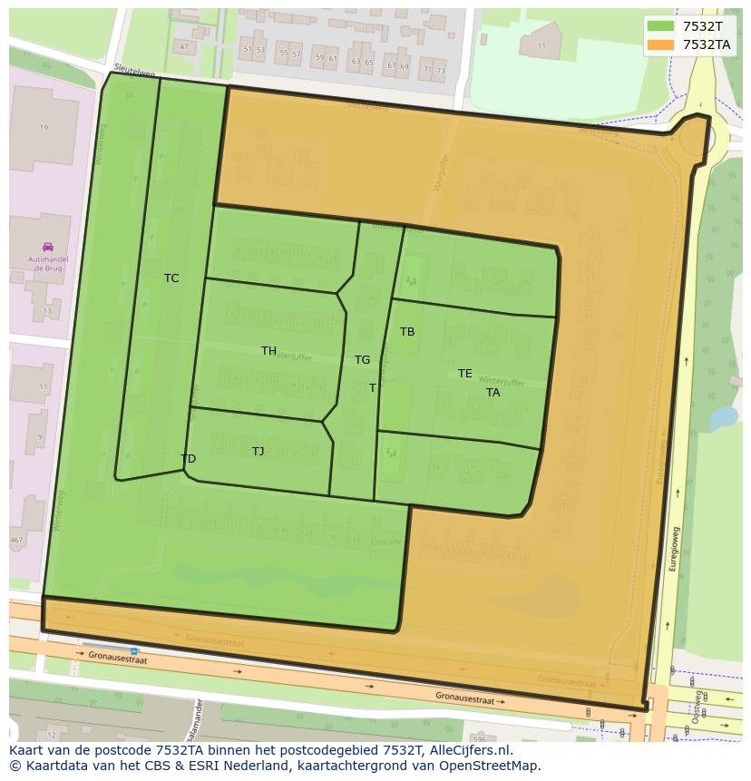 Afbeelding van het postcodegebied 7532 TA op de kaart.