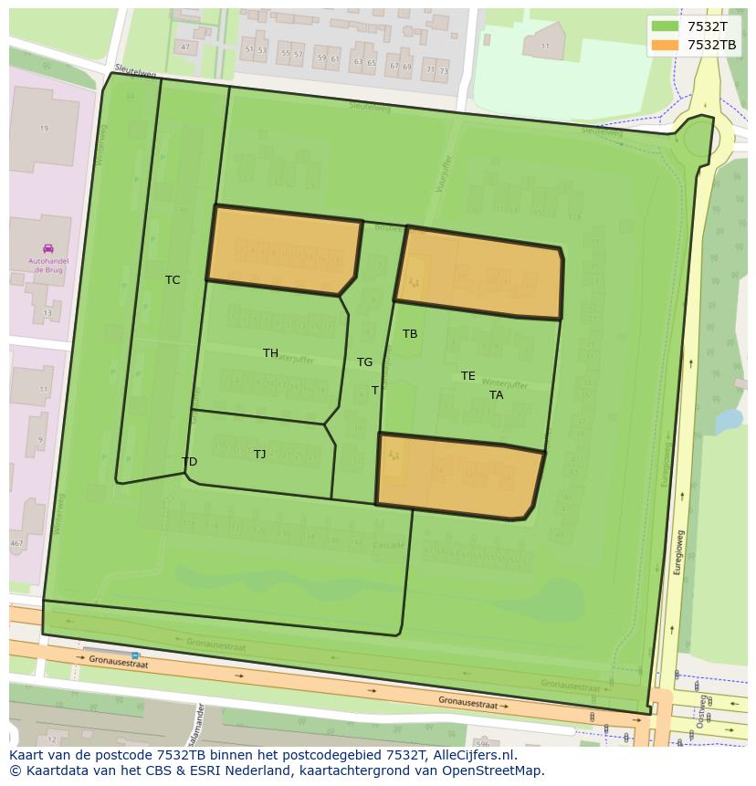 Afbeelding van het postcodegebied 7532 TB op de kaart.