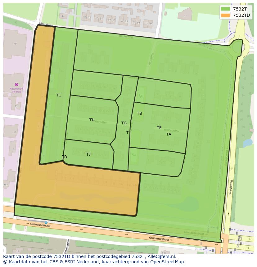 Afbeelding van het postcodegebied 7532 TD op de kaart.