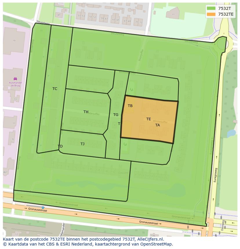 Afbeelding van het postcodegebied 7532 TE op de kaart.