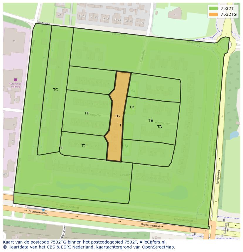 Afbeelding van het postcodegebied 7532 TG op de kaart.