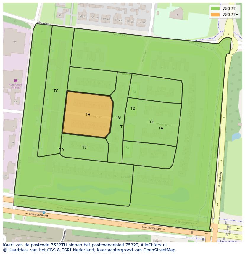 Afbeelding van het postcodegebied 7532 TH op de kaart.