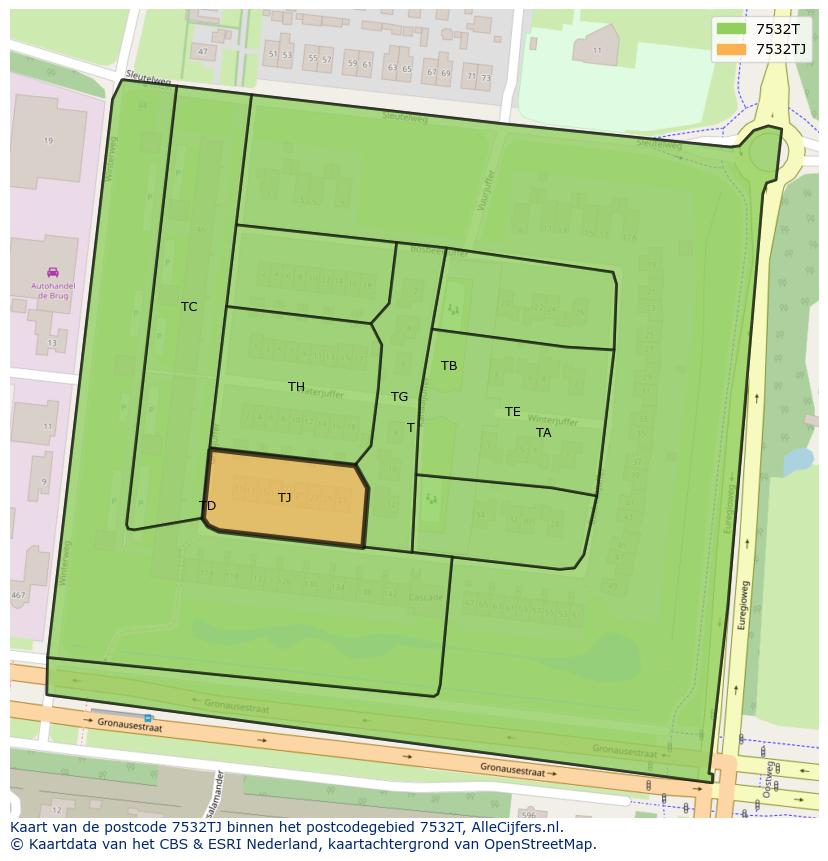 Afbeelding van het postcodegebied 7532 TJ op de kaart.