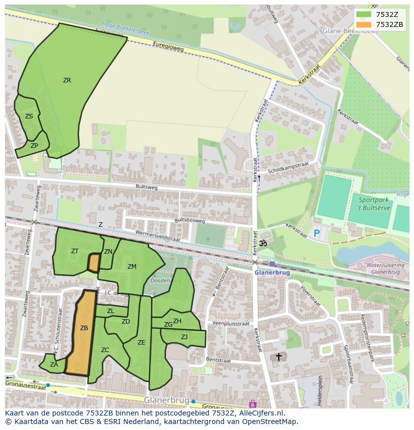 Afbeelding van het postcodegebied 7532 ZB op de kaart.