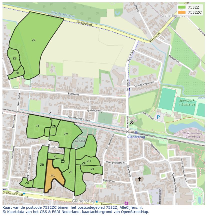 Afbeelding van het postcodegebied 7532 ZC op de kaart.