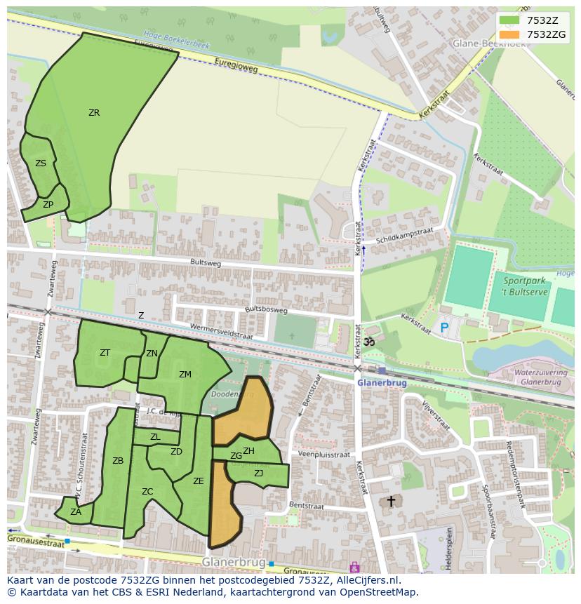 Afbeelding van het postcodegebied 7532 ZG op de kaart.