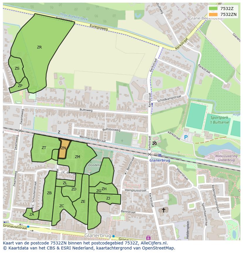 Afbeelding van het postcodegebied 7532 ZN op de kaart.