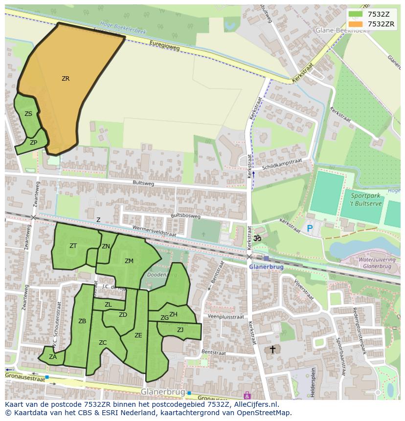 Afbeelding van het postcodegebied 7532 ZR op de kaart.