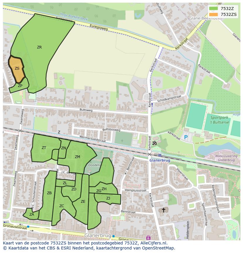 Afbeelding van het postcodegebied 7532 ZS op de kaart.