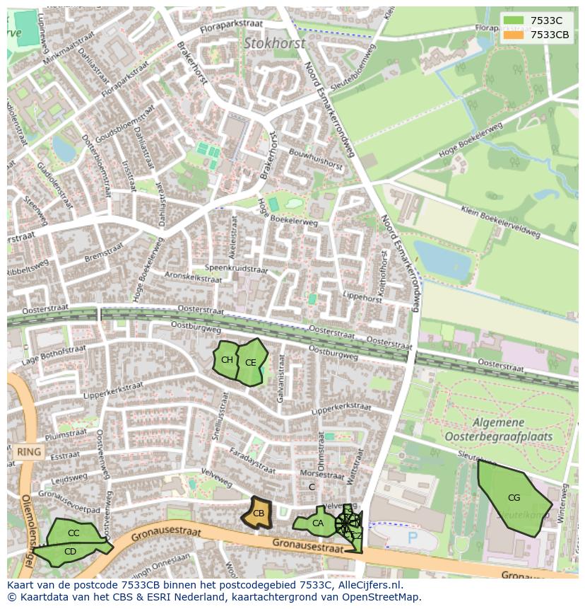 Afbeelding van het postcodegebied 7533 CB op de kaart.