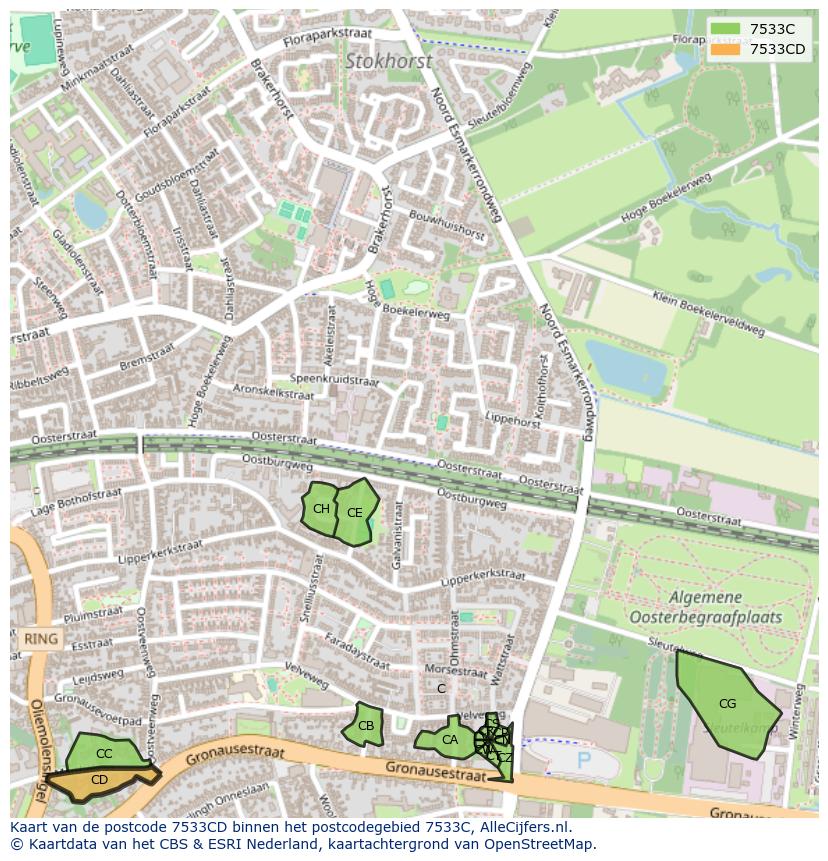 Afbeelding van het postcodegebied 7533 CD op de kaart.