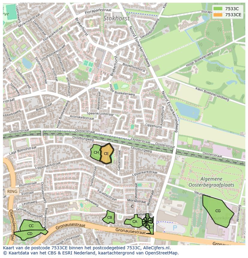 Afbeelding van het postcodegebied 7533 CE op de kaart.
