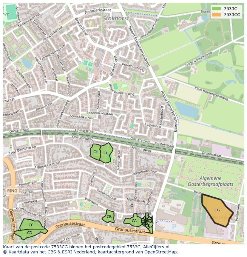 Afbeelding van het postcodegebied 7533 CG op de kaart.
