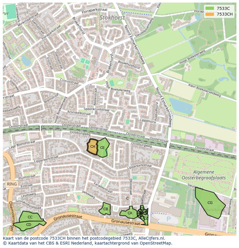 Afbeelding van het postcodegebied 7533 CH op de kaart.