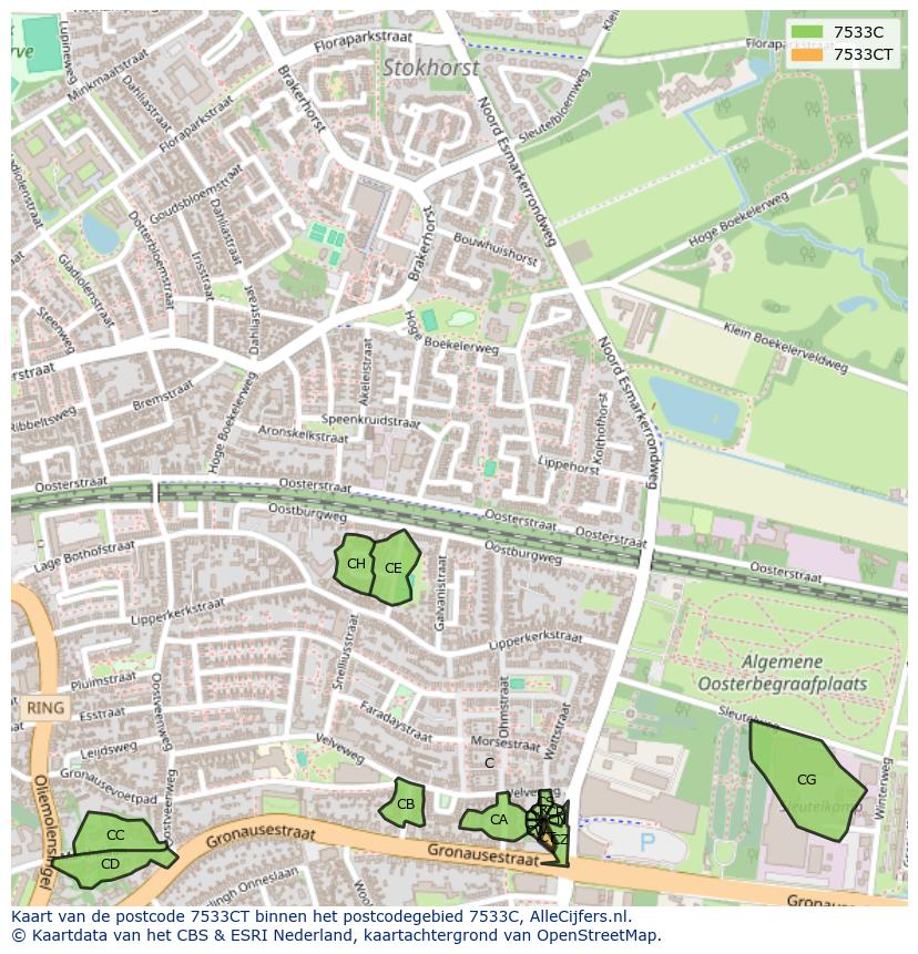Afbeelding van het postcodegebied 7533 CT op de kaart.