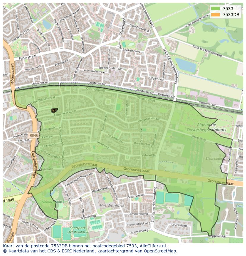 Afbeelding van het postcodegebied 7533 DB op de kaart.