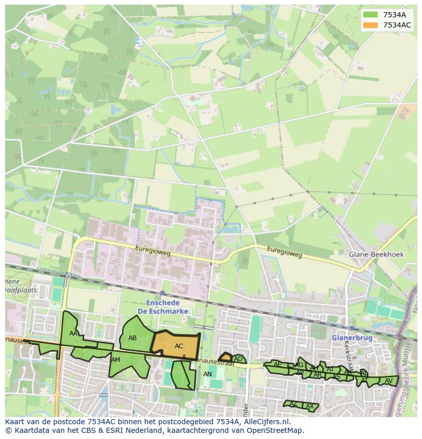 Afbeelding van het postcodegebied 7534 AC op de kaart.