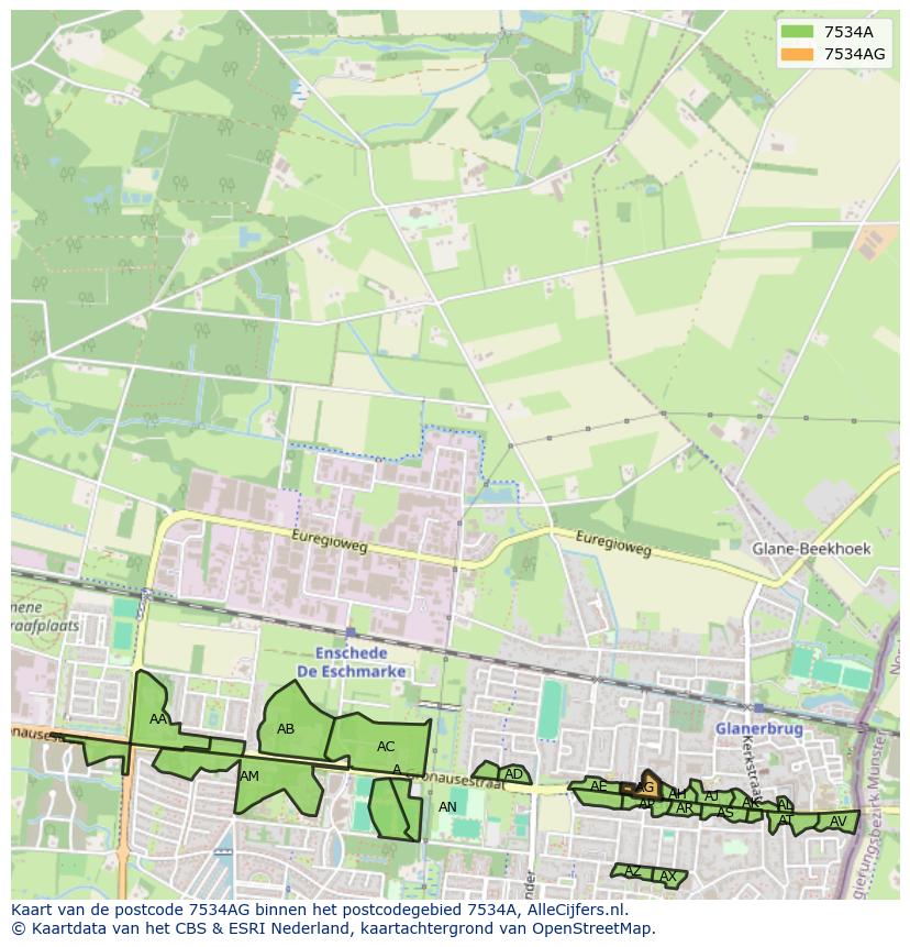 Afbeelding van het postcodegebied 7534 AG op de kaart.