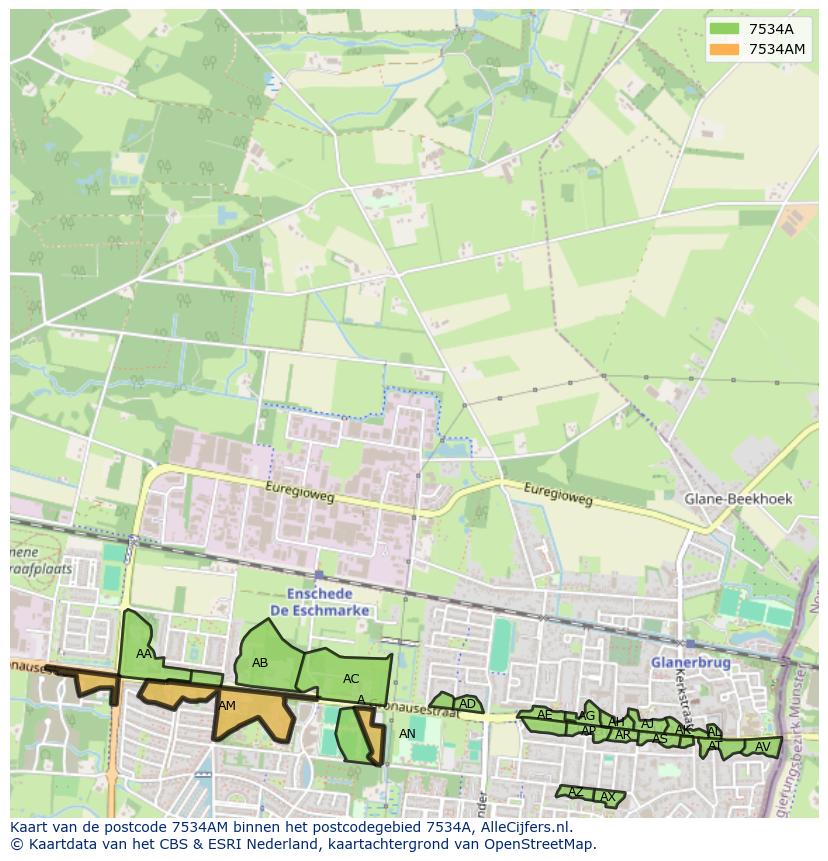 Afbeelding van het postcodegebied 7534 AM op de kaart.