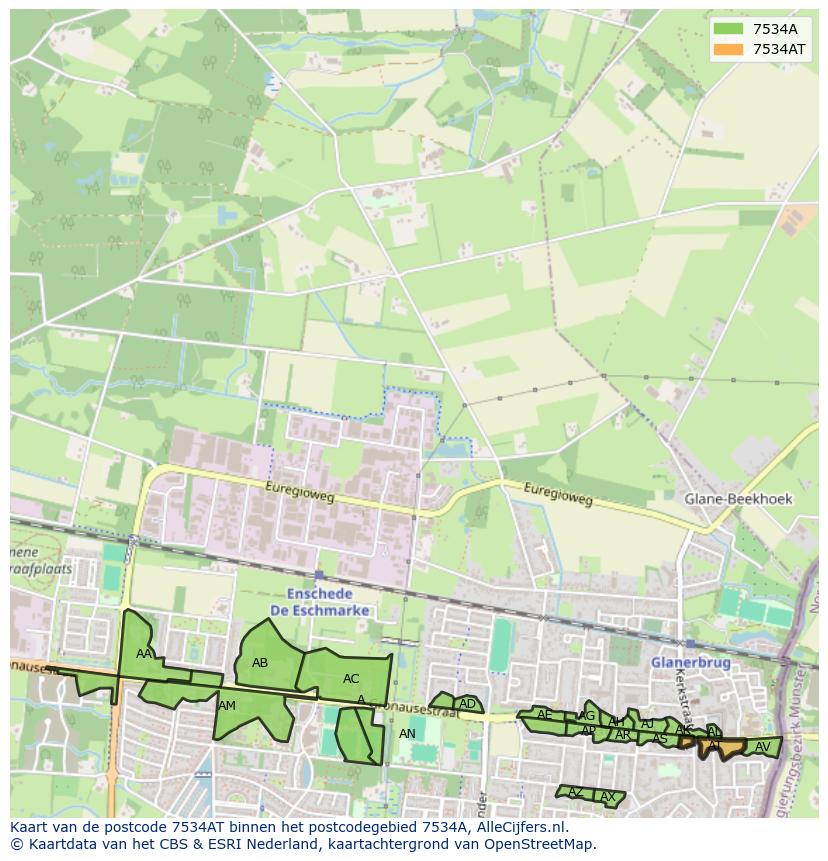 Afbeelding van het postcodegebied 7534 AT op de kaart.