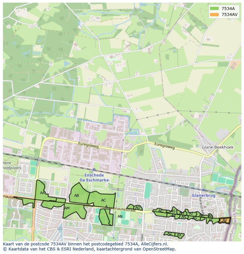 Afbeelding van het postcodegebied 7534 AV op de kaart.