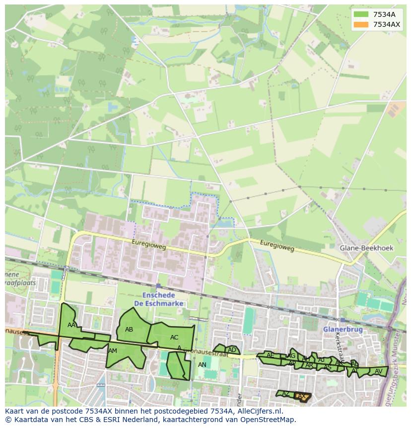 Afbeelding van het postcodegebied 7534 AX op de kaart.