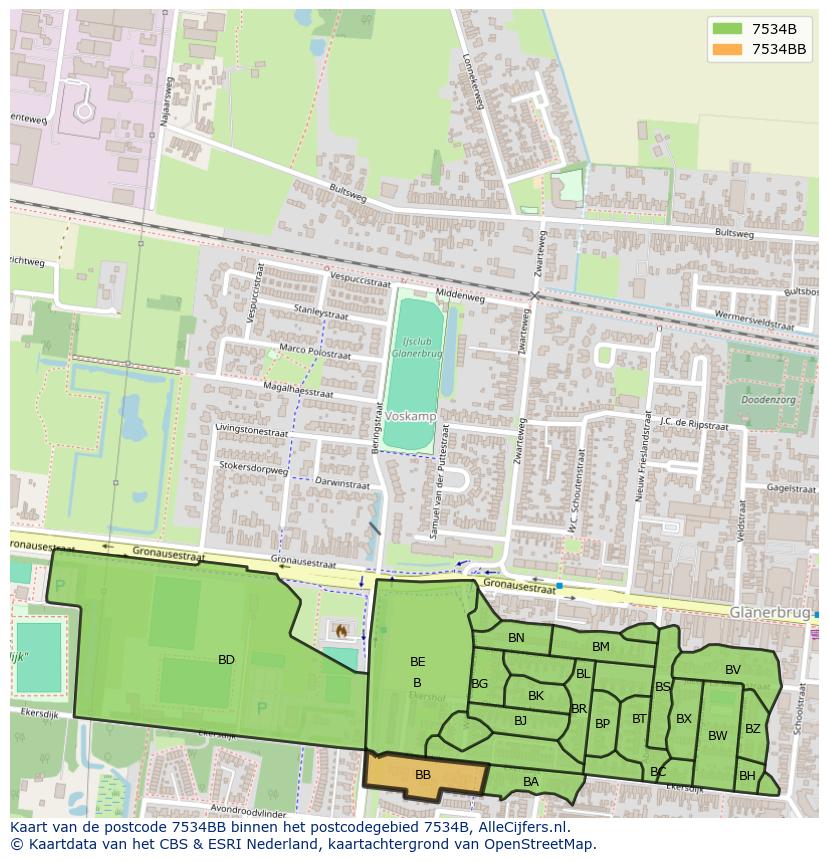 Afbeelding van het postcodegebied 7534 BB op de kaart.