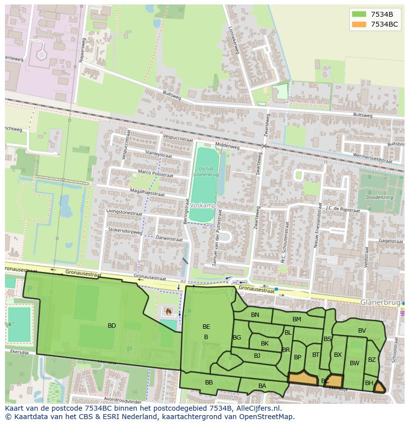 Afbeelding van het postcodegebied 7534 BC op de kaart.