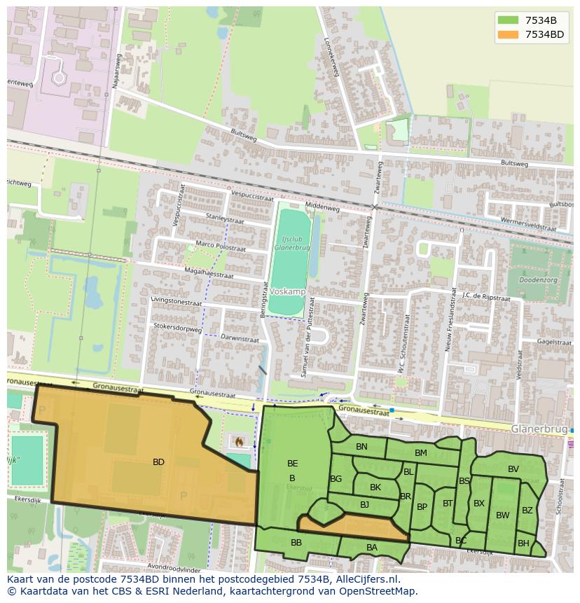 Afbeelding van het postcodegebied 7534 BD op de kaart.