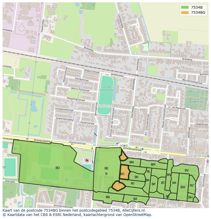 Afbeelding van het postcodegebied 7534 BG op de kaart.